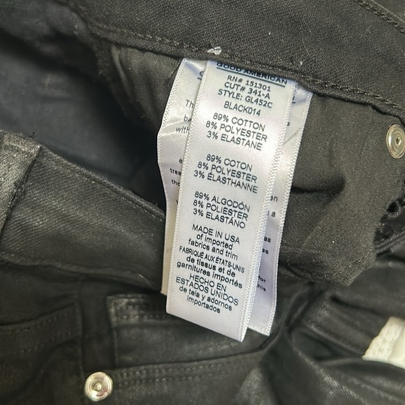 Good American Coated Black Slim Straight Jeans High Rise Pants 24 Night Out - Picture 7 of 15